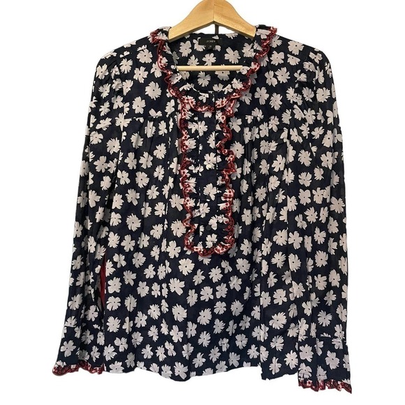 J. Crew Tops - J.Crew Bohemian Ruffle Floral Daisy Women's Long Sleeves Tunic  Sz M